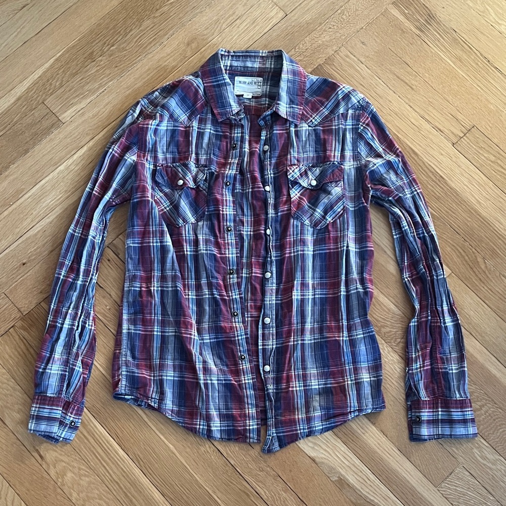Men's Plaid Button-Down Shirt - Red and Blue